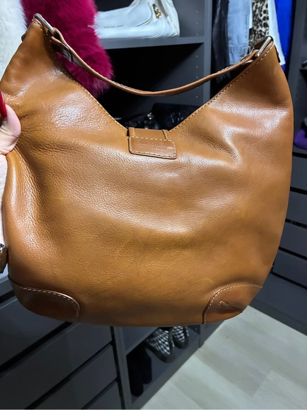 Michael Kors Cognac Leather Hobo with Buckle Strap